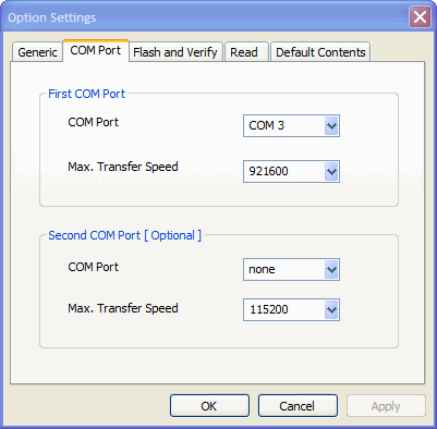 Correct com port settings